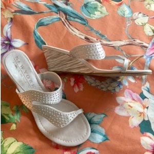 NWT Faceted Studded Silver Wedge Sandals